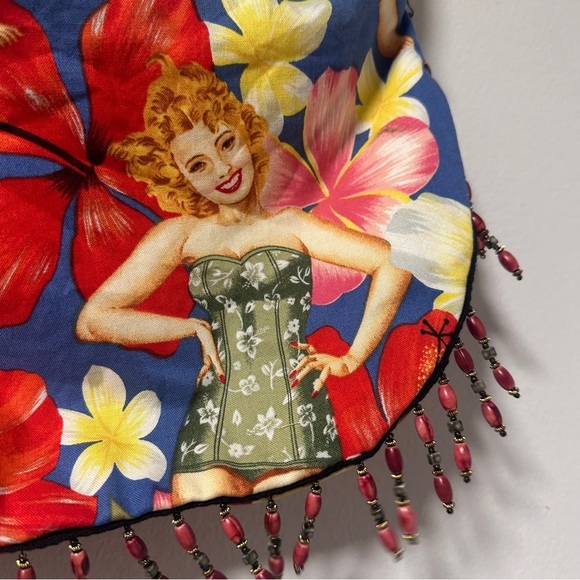 Handmade Hawaiian Aloha Pinup Girl Floral Purse Vintage Beaded Shoulder Bag - Picture 6 of 16